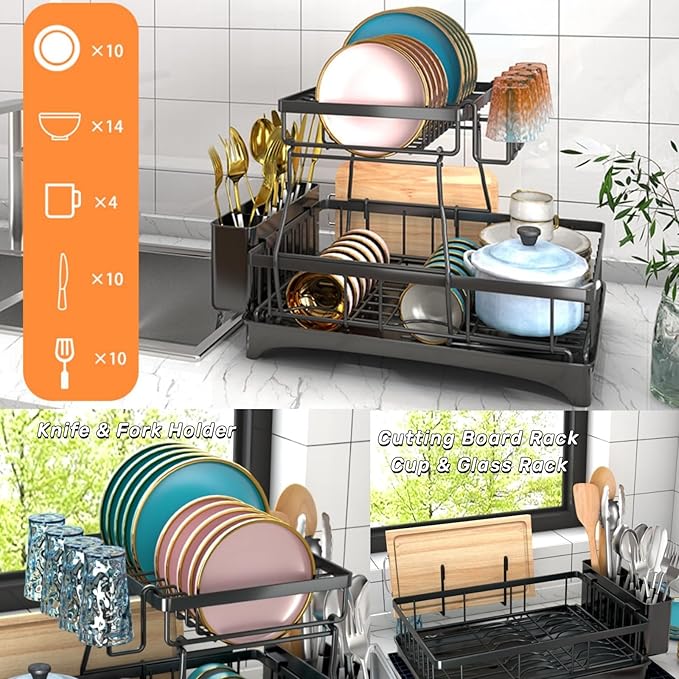 Escurridor Rack De Platos Negro 2 Nivele Últimas Unidades Disponibles, OFERTA IMPERDIBLE 🛒